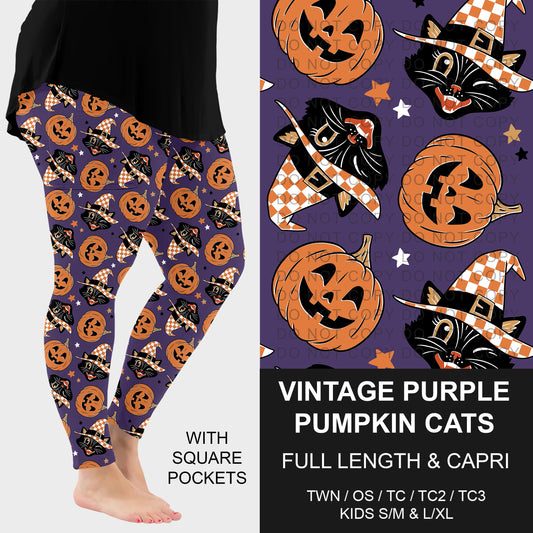 B295 - Preorder Vintage Purple Pumpkin Cats Leggings w/ Pockets (Closes 6/14. ETA: late Aug.)