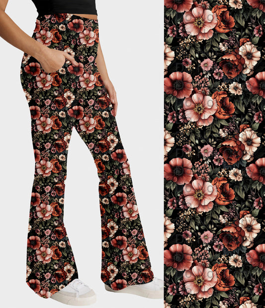 RTS - Vintage Blooms Flare Leggings w/ Pockets