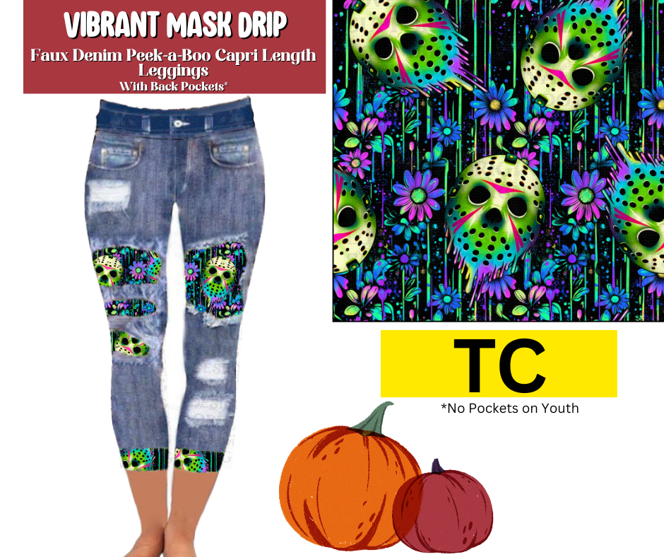 Vibrant Mask Drip Capri Faux Denim Peekaboo