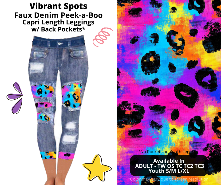 Preorder! Closes 3/5. ETA June. Vibrant Spots Capri Faux Denim Peekaboo