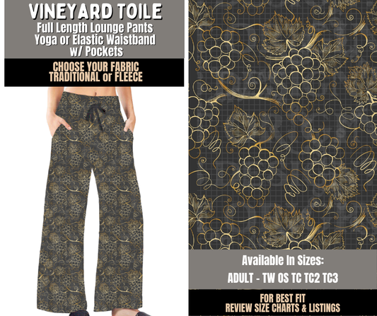 Preorder! Closes 10/28. ETA Jan. Vineyard Toile Lounge Pants Choose Fleece or Traditional