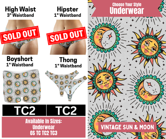 Vintage Sun & Moon Boyshort, & Thong Underwear