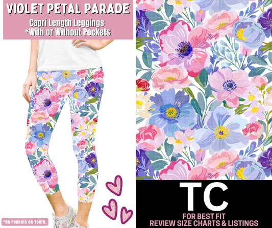 Violet Petal Parade Capri Length Leggings w/ Pockets