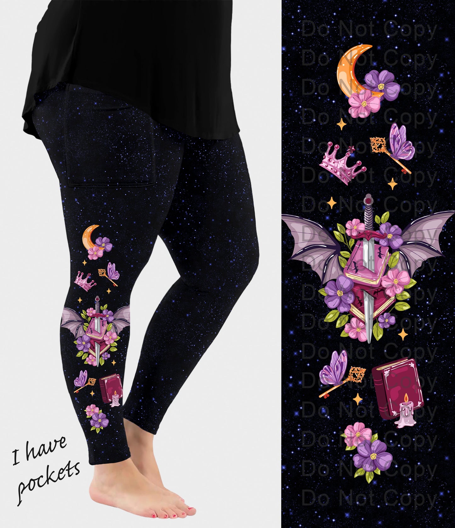 RTS - Violet Wings Side Design Leggings with Pockets
