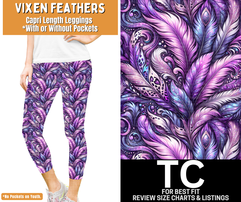 Vixen Feathers Capri Length Leggings w/ Pockets