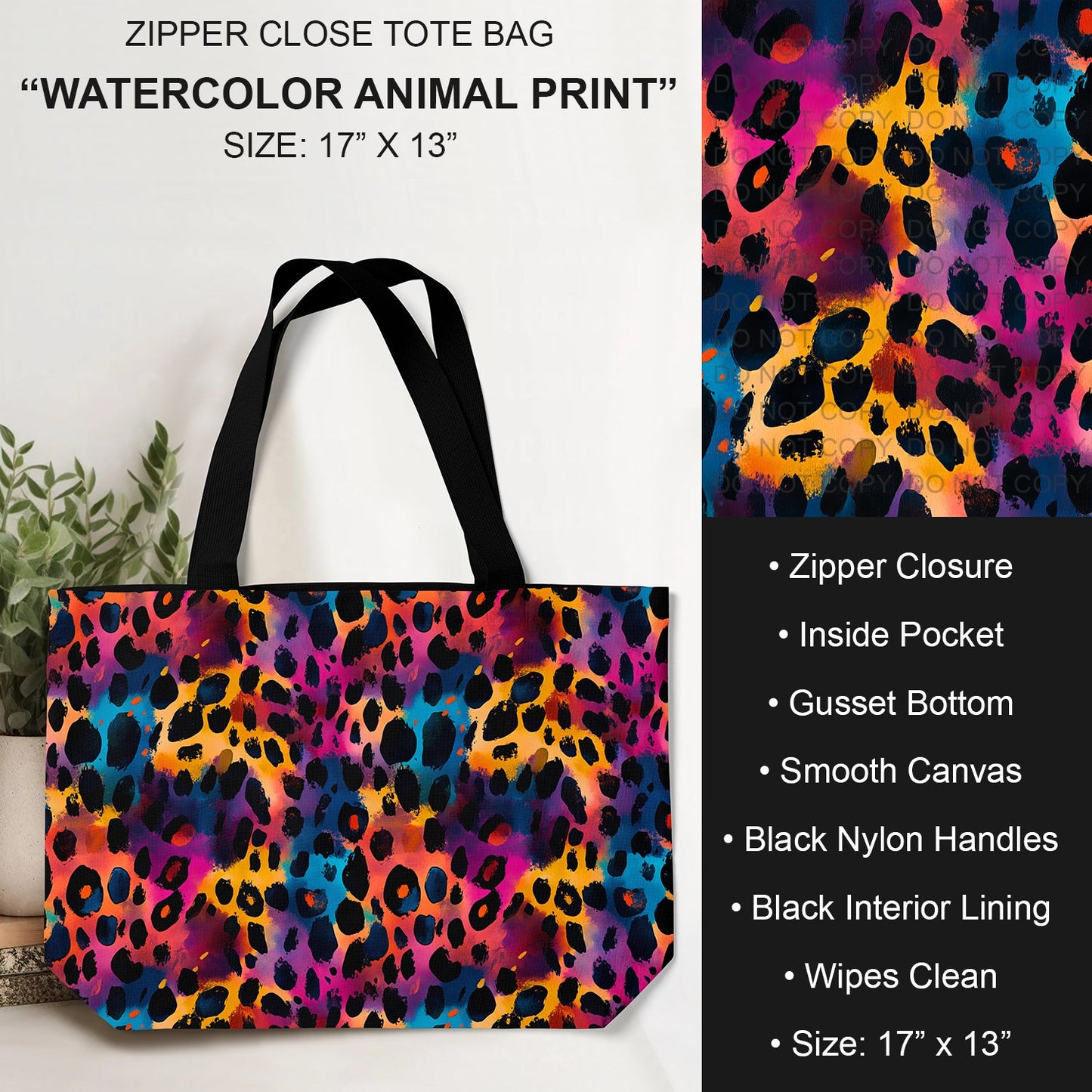 B232 - Preorder Watercolor Animal Print Tote Bag (Closes 6/04. ETA: late July)