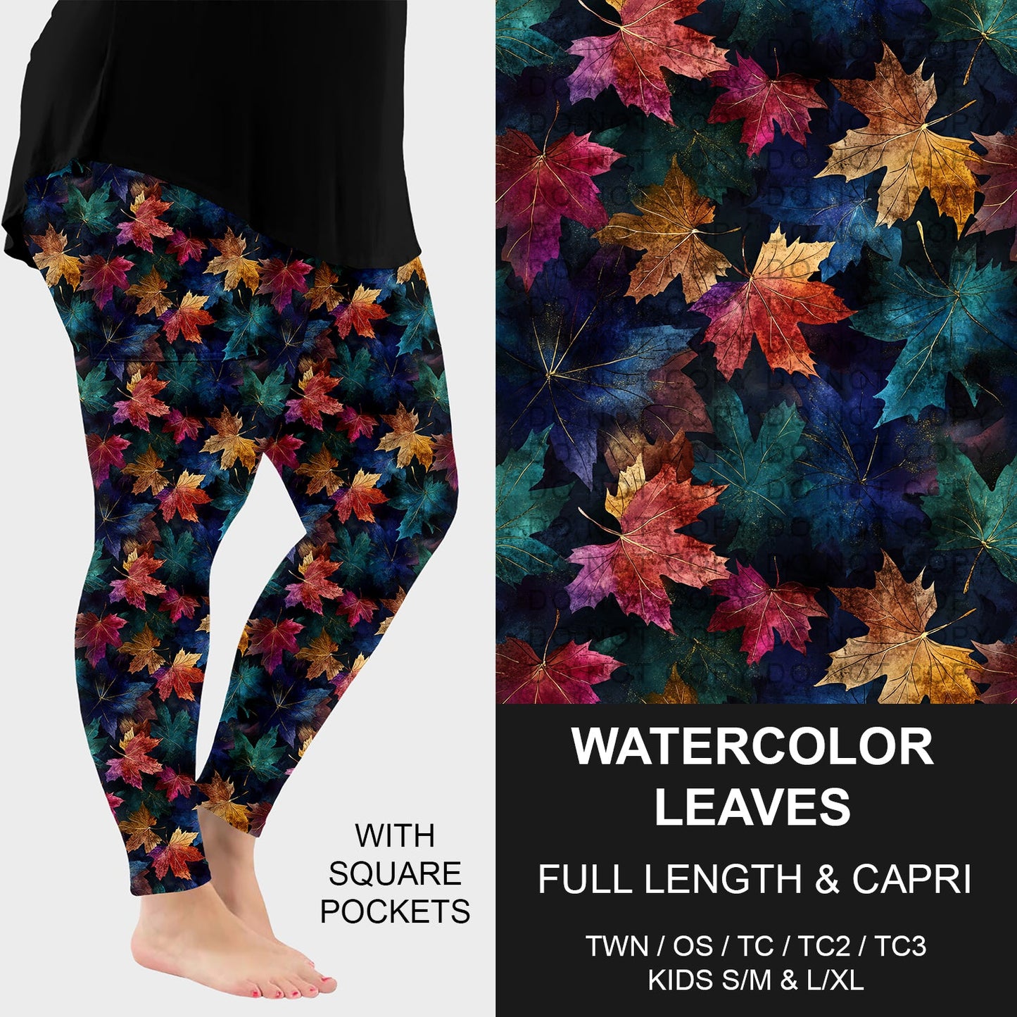 B299 - Preorder Watercolor Leaves Leggings w/ Pockets (Closes 7/12. ETA: mid Sept.)