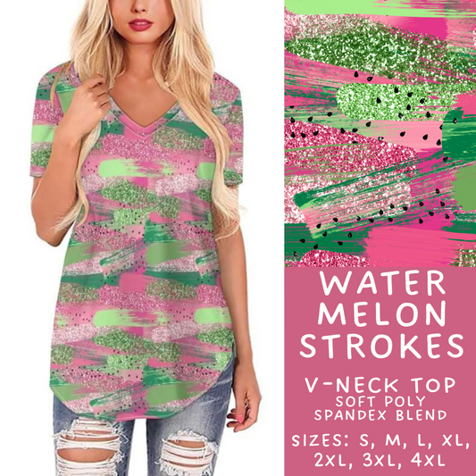 Batch #294 - Brush Strokes - Closes 2/26 - ETA mid/late April - Watermelon Strokes V-Neck Tee