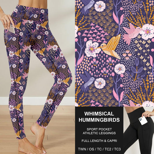 B283 - Preorder Whimsical Hummingbirds Sport Pocket Leggings (Closes 4/05. ETA: mid June)