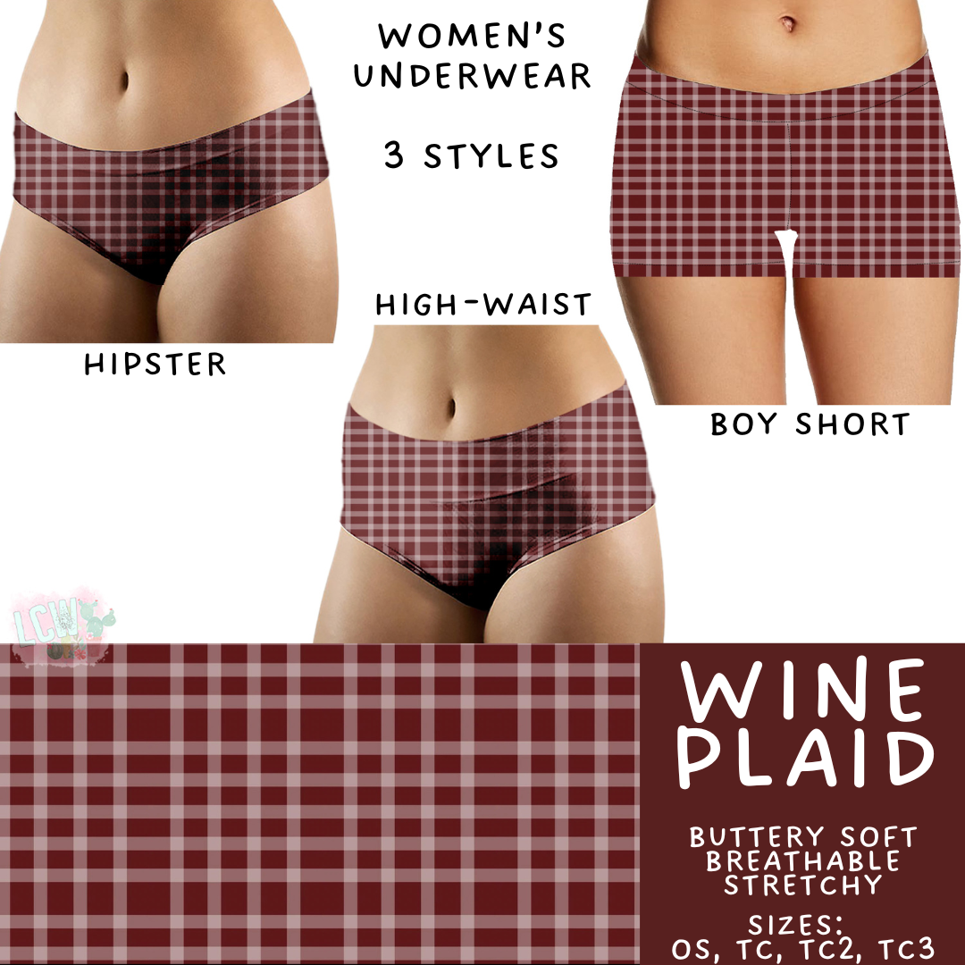 Batch #612 - Valentine's Matching Underwear - Closes 11/11 - ETA mid Jan - Wine Plaid Women's Underwear