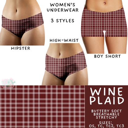 Batch #612 - Valentine's Matching Underwear - Closes 11/11 - ETA mid Jan - Wine Plaid Women's Underwear