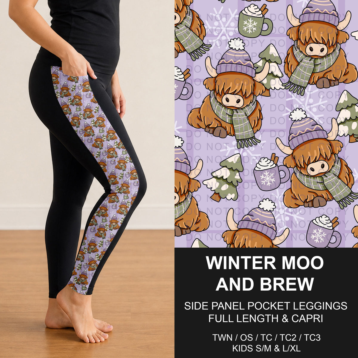 B315 - Preorder Winter Moo and Brew Side Panel Pocket Leggings (Closes 10/04. ETA: early Dec.)