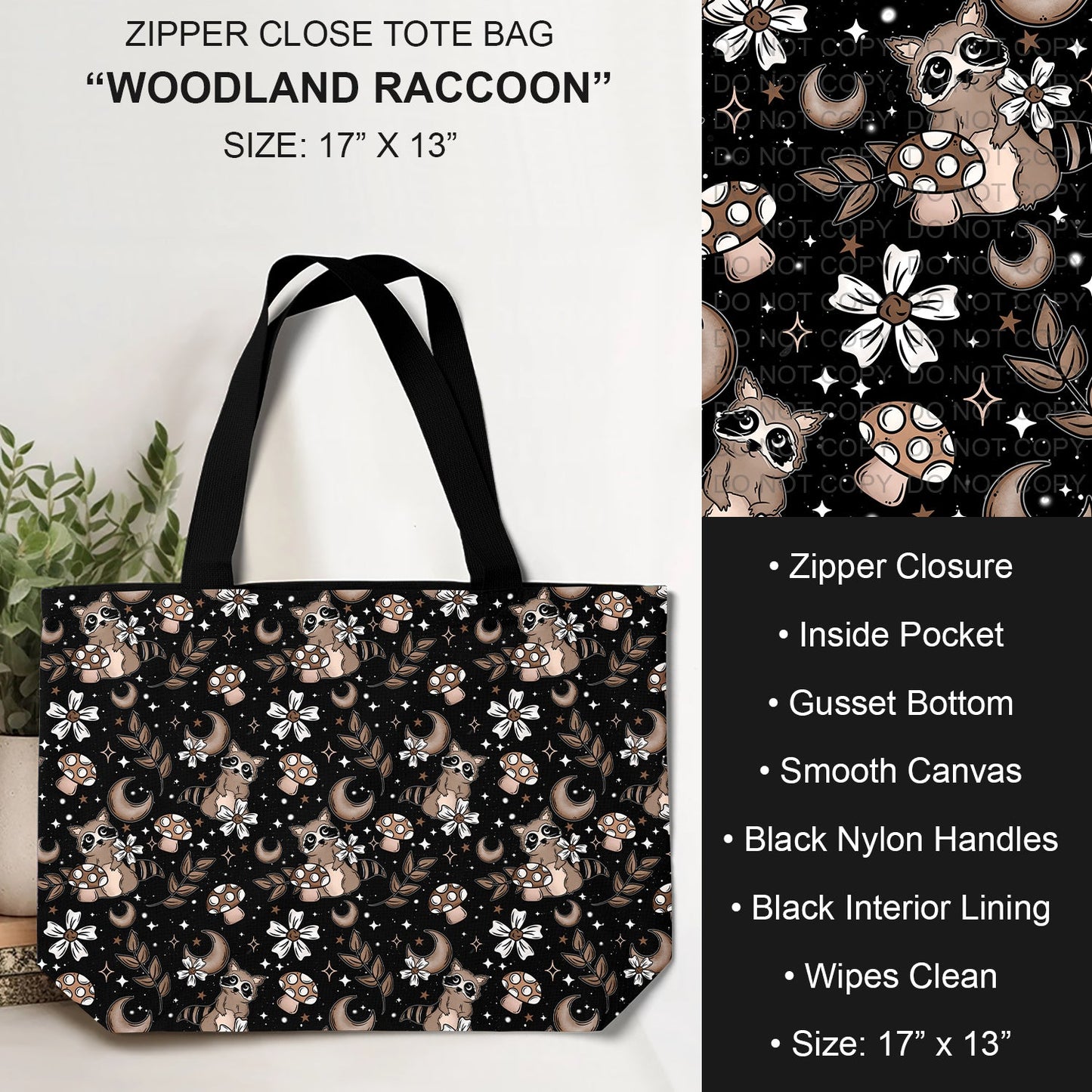 B232 - Preorder Woodland Raccoon Tote Bag (Closes 6/04. ETA: late July)