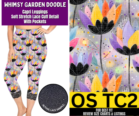 Whimsy Garden Doodle Lace Cuff Capris w/ Pockets
