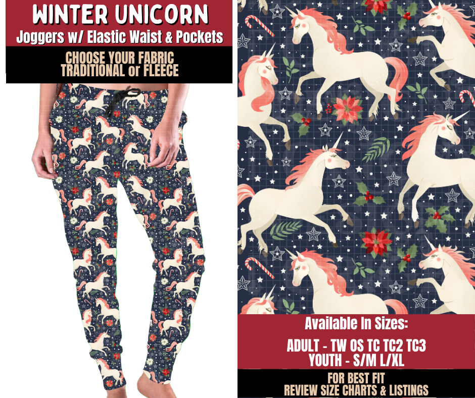 Preorder! Closes 9/7. ETA Dec. Winter Unicorn Joggers Choose Fleece or Traditional