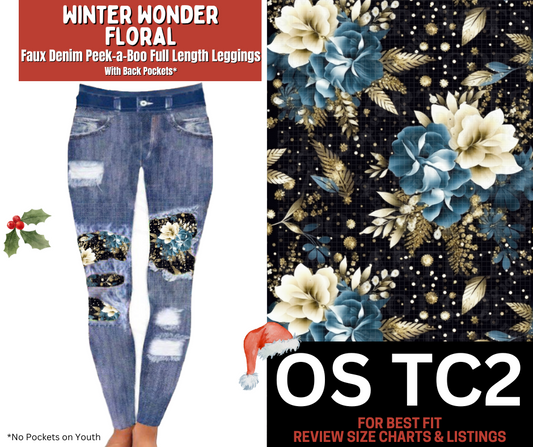 Winter Wonder Floral Faux Denim Full Length Peekaboo Leggings