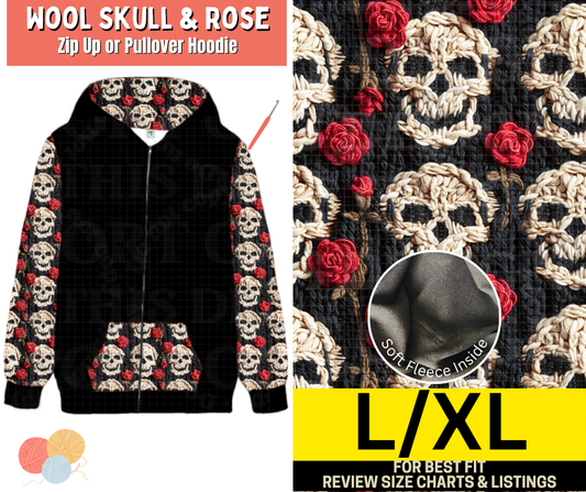 Wool Skull & Rose Zip-Up Hoodie