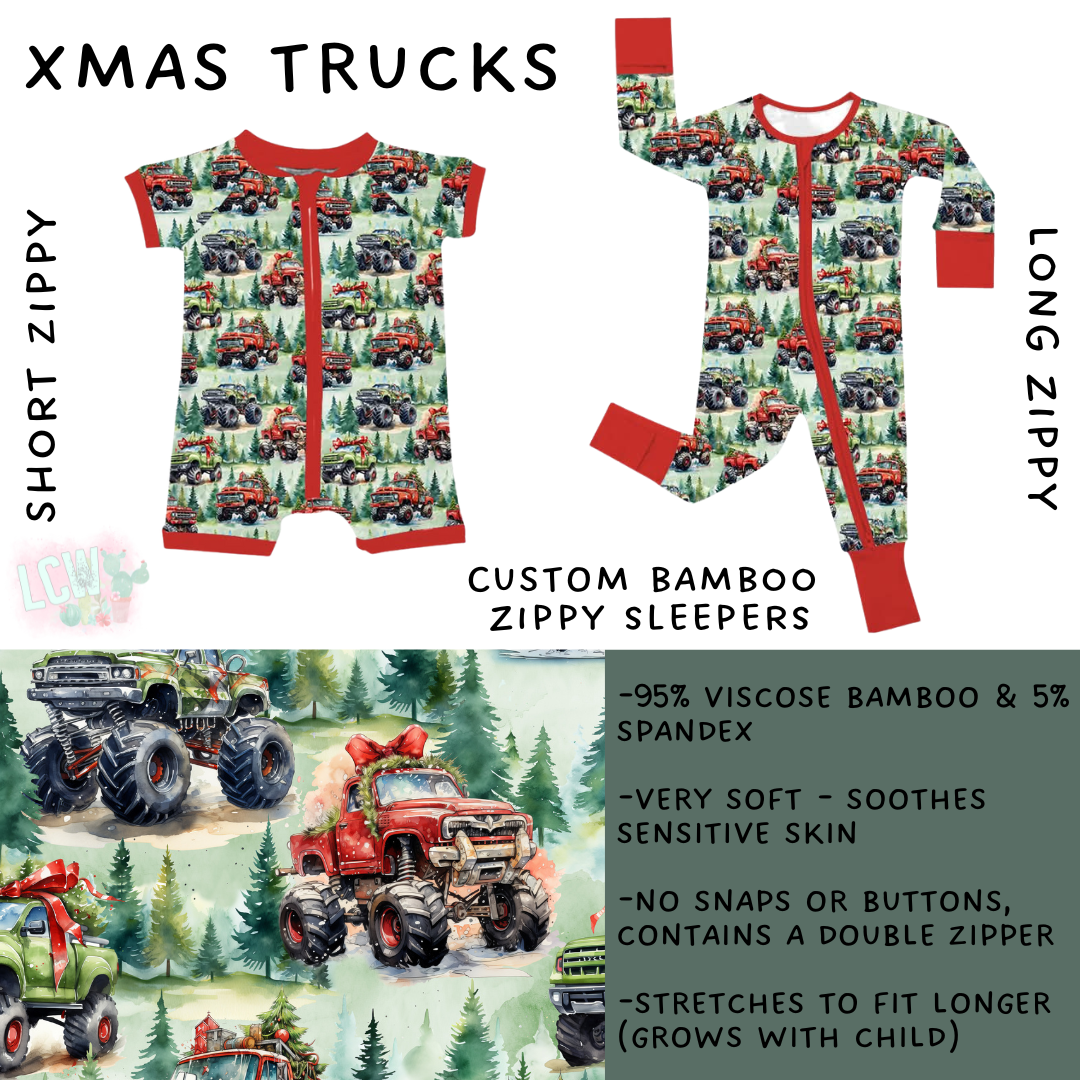 Ready to Ship - Xmas Trucks Long Zippy Sleeper - 3T