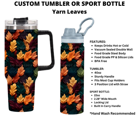 Yarn Leaves Custom Tumbler or Sport Bottle