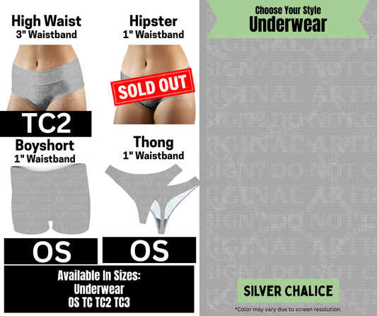 Silver Chalice High Waist, Boyshort, & Thong Underwear