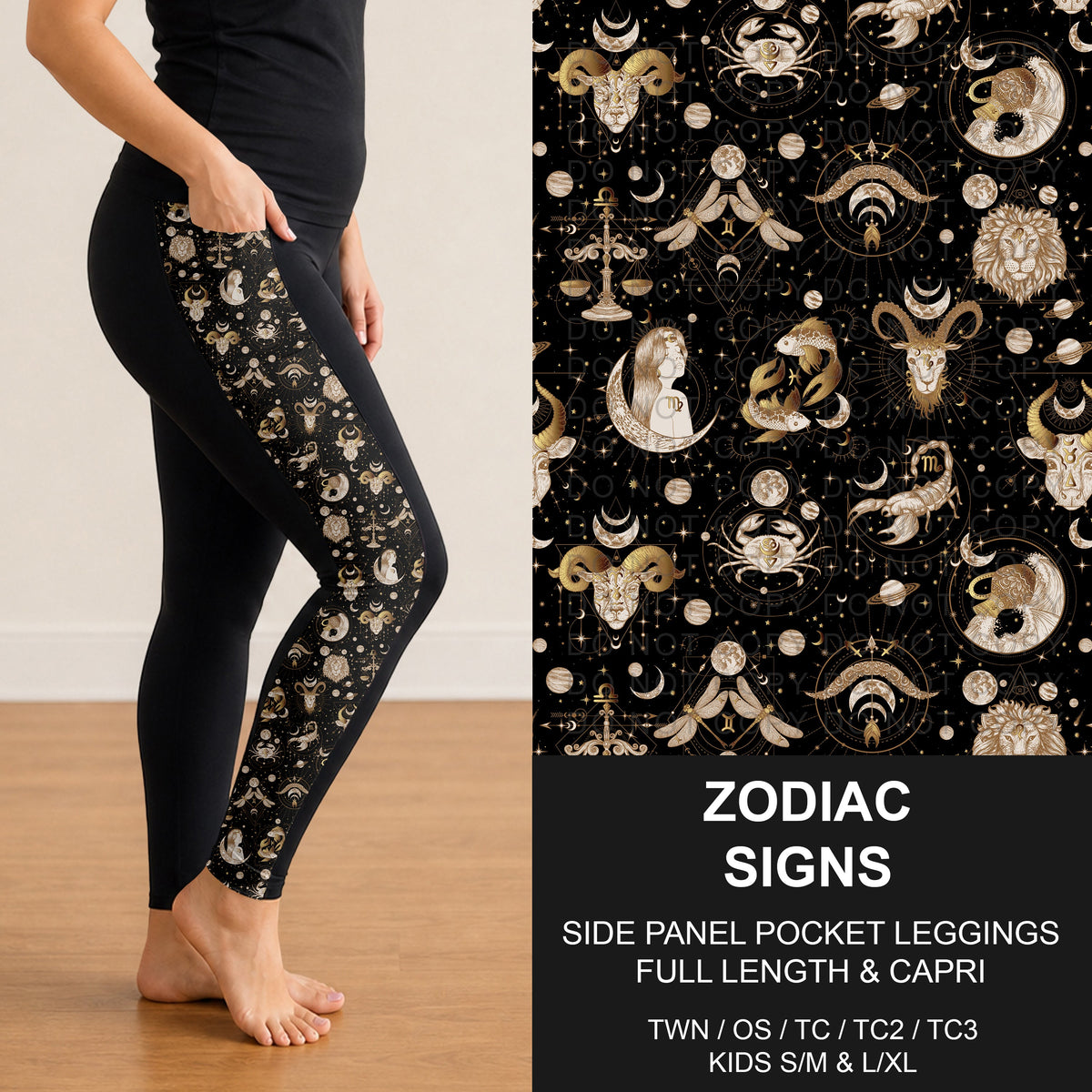 B316 - Preorder Zodiac Signs Side Panel Pocket Leggings (Closes 10/11. ETA: mid Dec.)