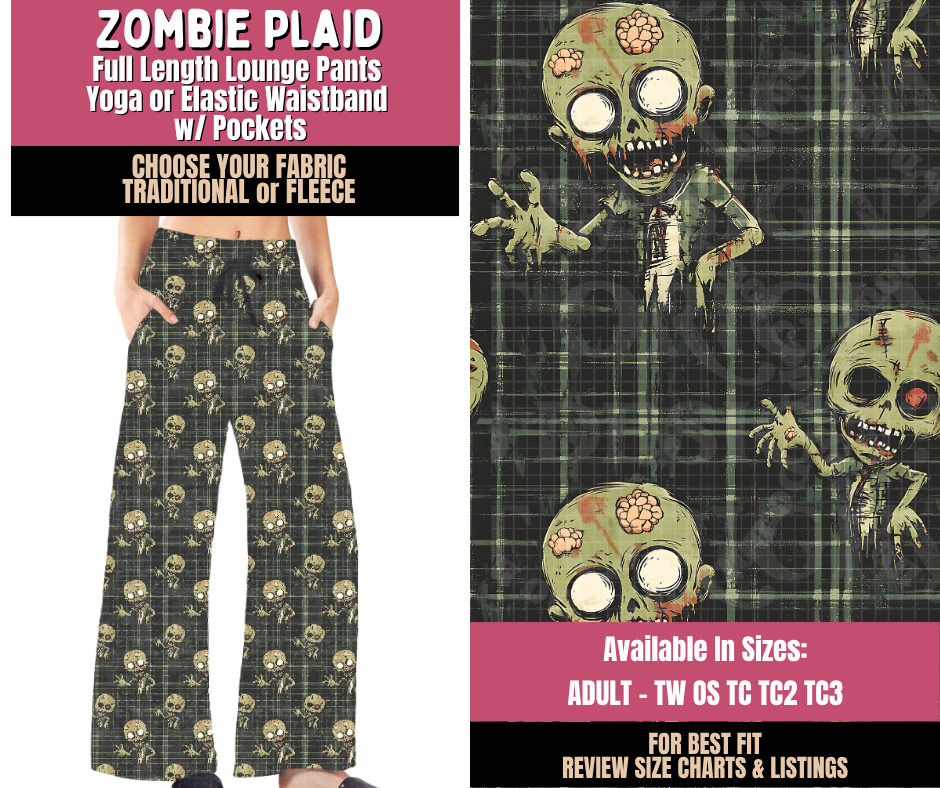 Preorder! Closes 10/1. ETA Dec. Zombie Plaid Lounge Pants Choose Fleece or Traditional