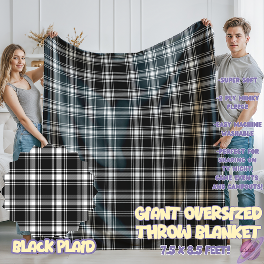 BLACK PLAID- GIANT SHAREABLE THROW BLANKETS ROUND 12-PREORDER CLOSING 3/2