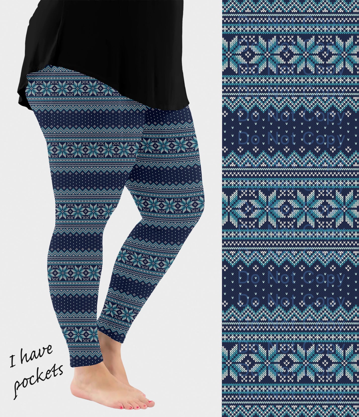 RTS - Blue Snowflake Sweater Leggings w/ Pockets