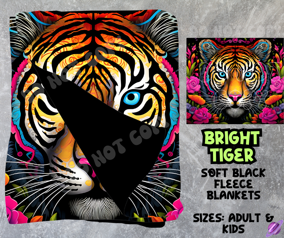 BRIGHT TIGER - SOFT BLACK FLEECE THROWS 8 - PREORDER CLOSING 2/21