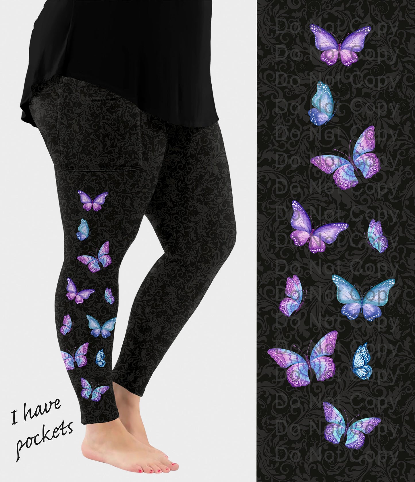 RTS - Butterflies Side Design Leggings with Pockets