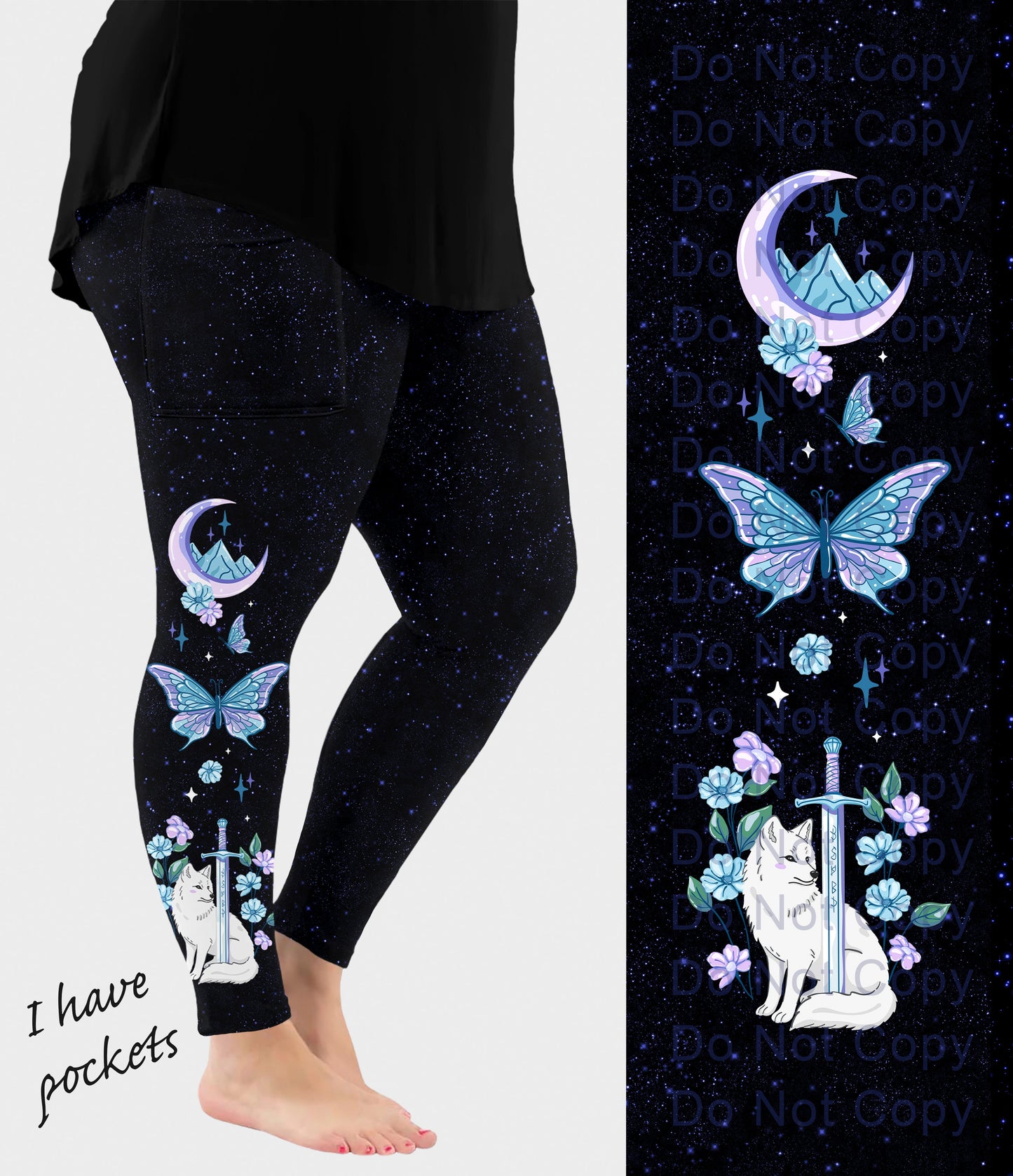 RTS - Butterfly Wolf Side Design Leggings with Pockets