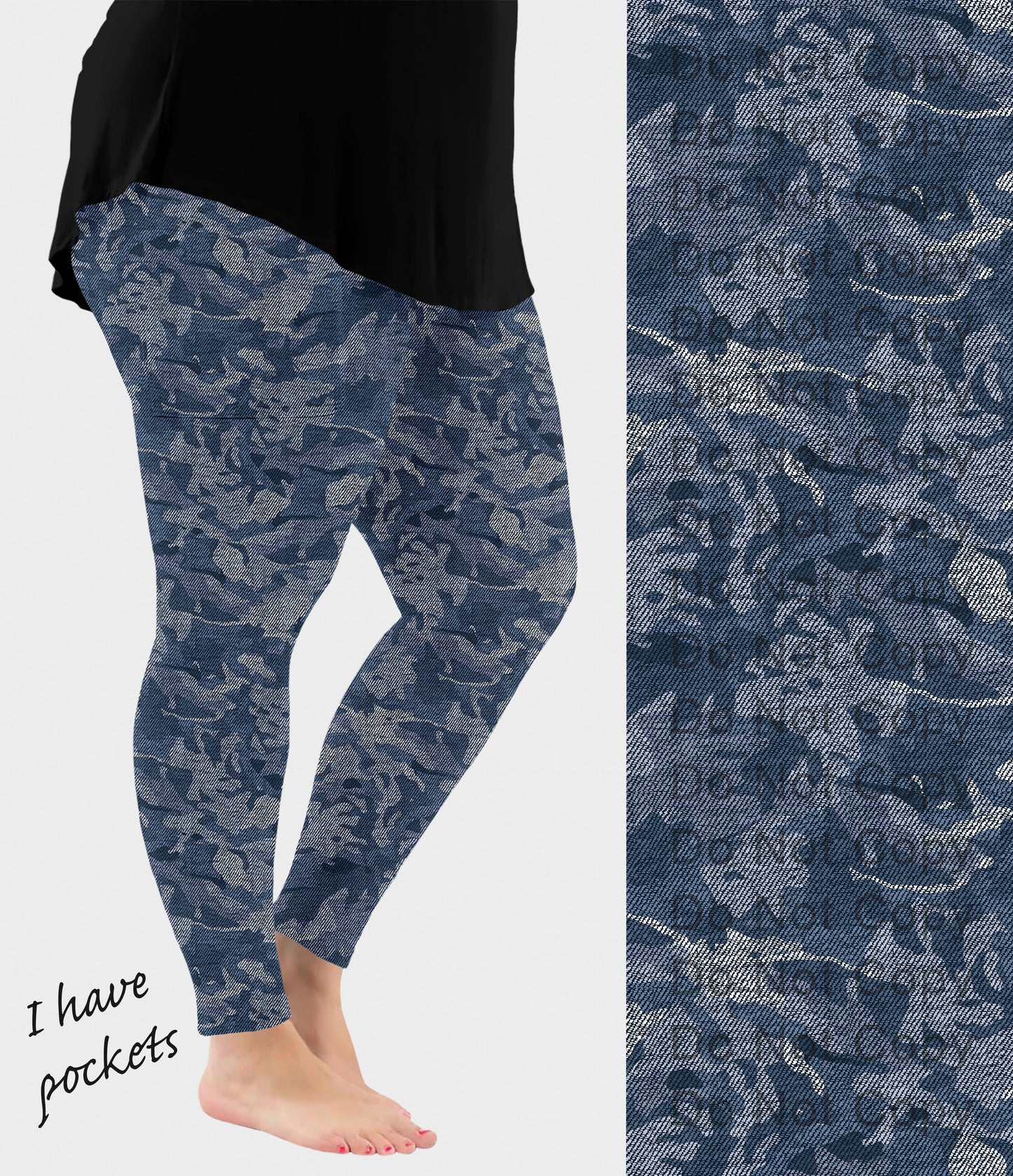 RTS - Camouflage Faux Denim Leggings w/ Pockets