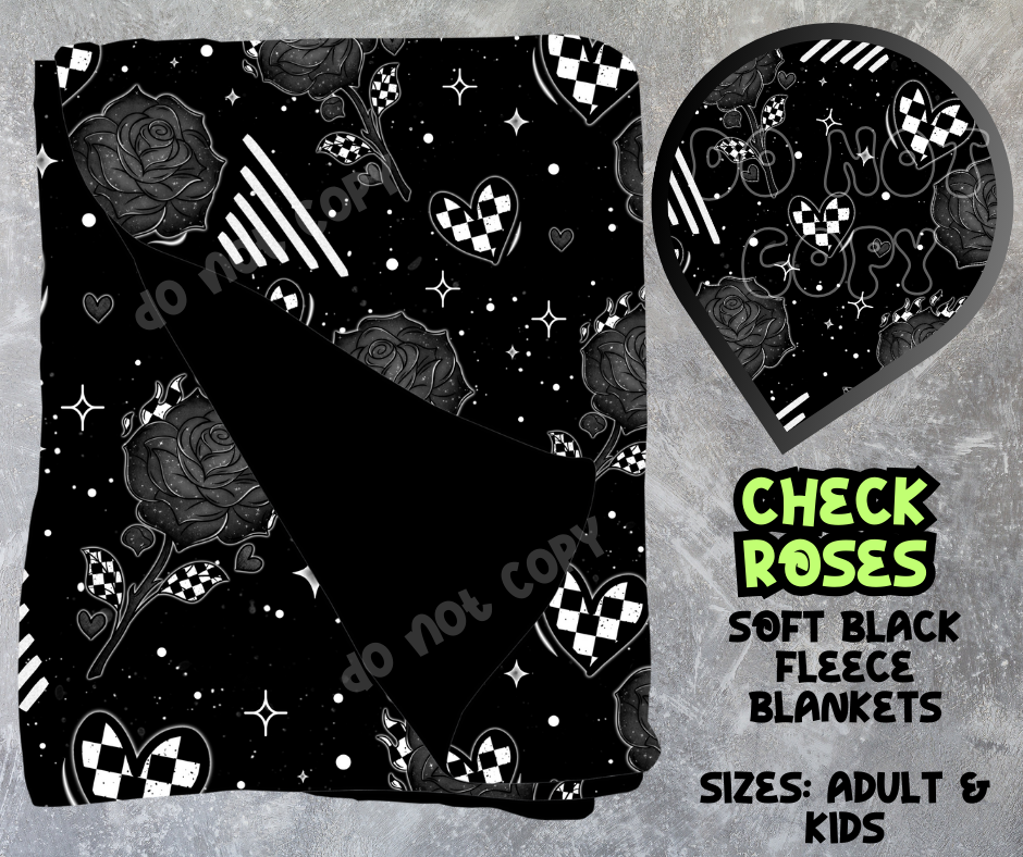 CHECK ROSES - SOFT BLACK FLEECE THROWS 8 - PREORDER CLOSING 2/21