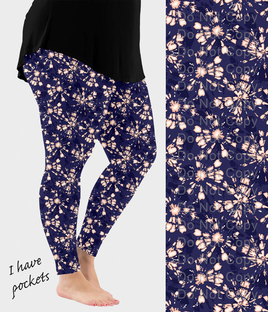 RTS - Coral and Navy Tie Dye Leggings w/ Pockets