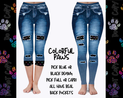 COLORFUL PAWS - DENIM RUN W/ BACK POCKETS - LEGGINGS/CAPRI