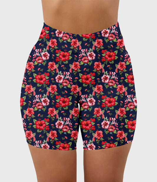 RTS - Denim Hibiscus Biker Shorts