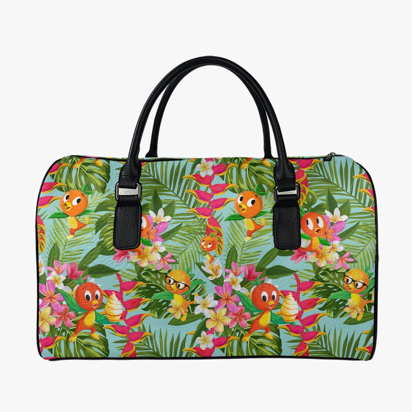 Tropical Orange Bird Leather Travel Bag