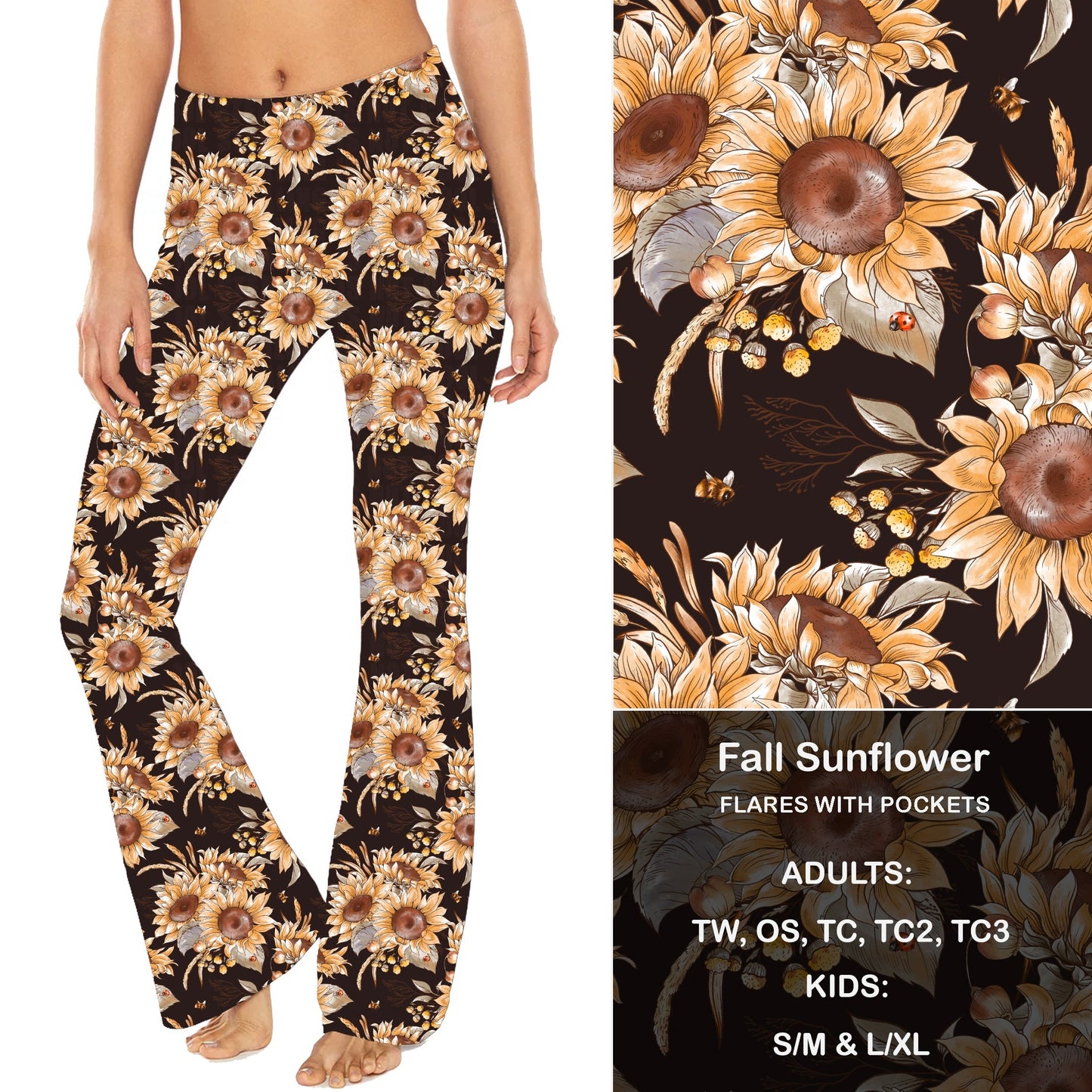 Fall Sunflowers - Yoga Flares with Pockets