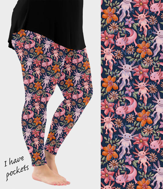 RTS - Floral Axolotl Leggings w/ Pockets