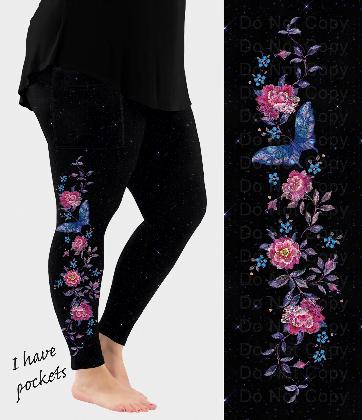 RTS - Floral Butterfly Side Design Leggings w/ Pockets