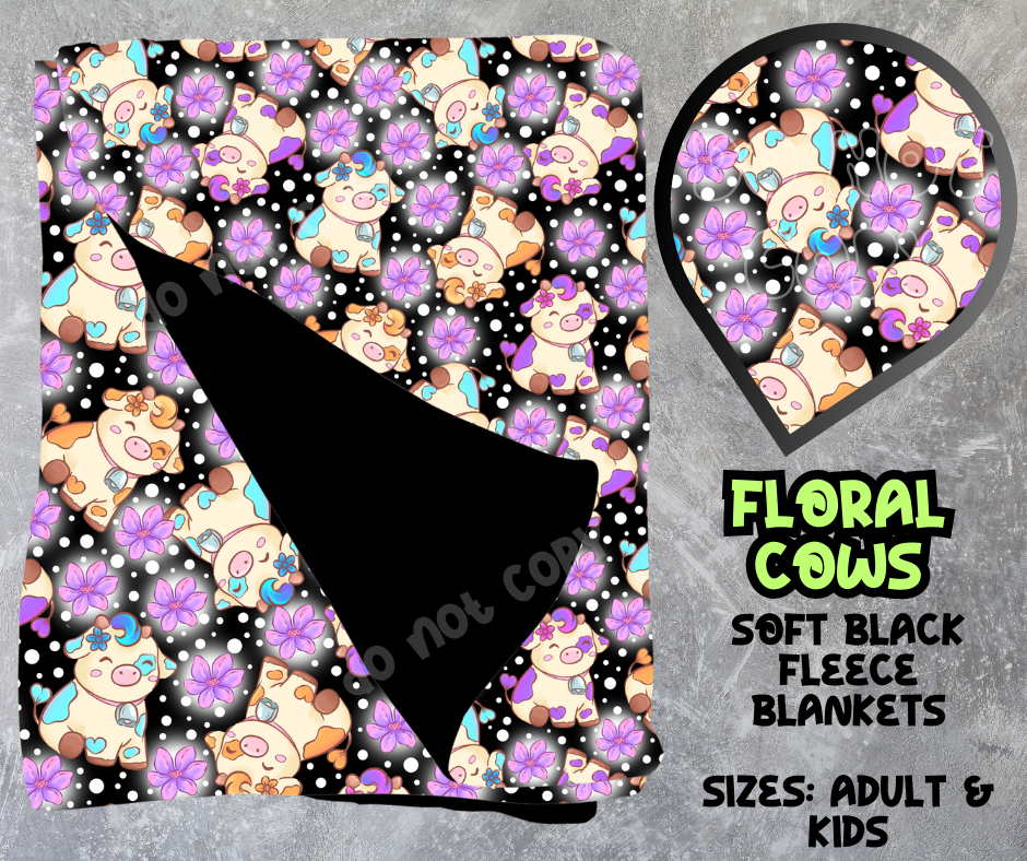 FLORAL COWS - SOFT BLACK FLEECE THROWS 8 - PREORDER CLOSING 2/21