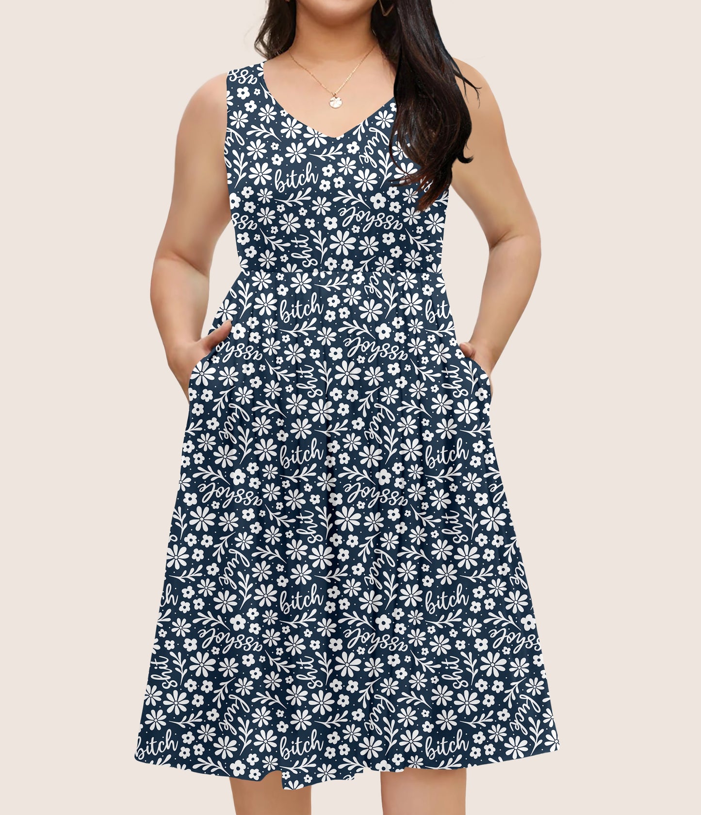 RTS - Floral Curse Words Sleeveless Pocket Dress