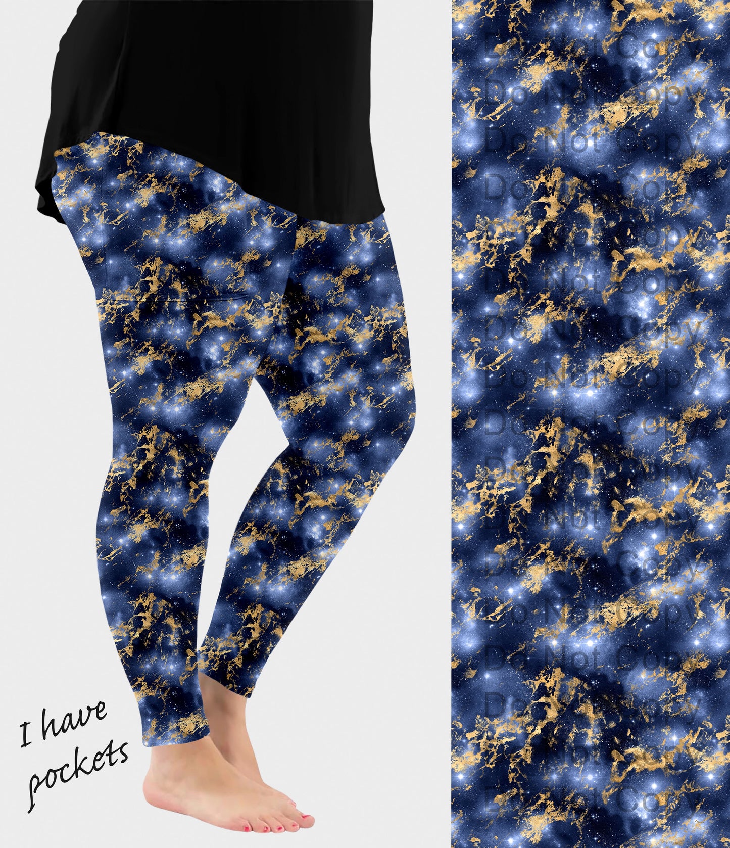 RTS - Golden Blue Galaxy Leggings with Pockets