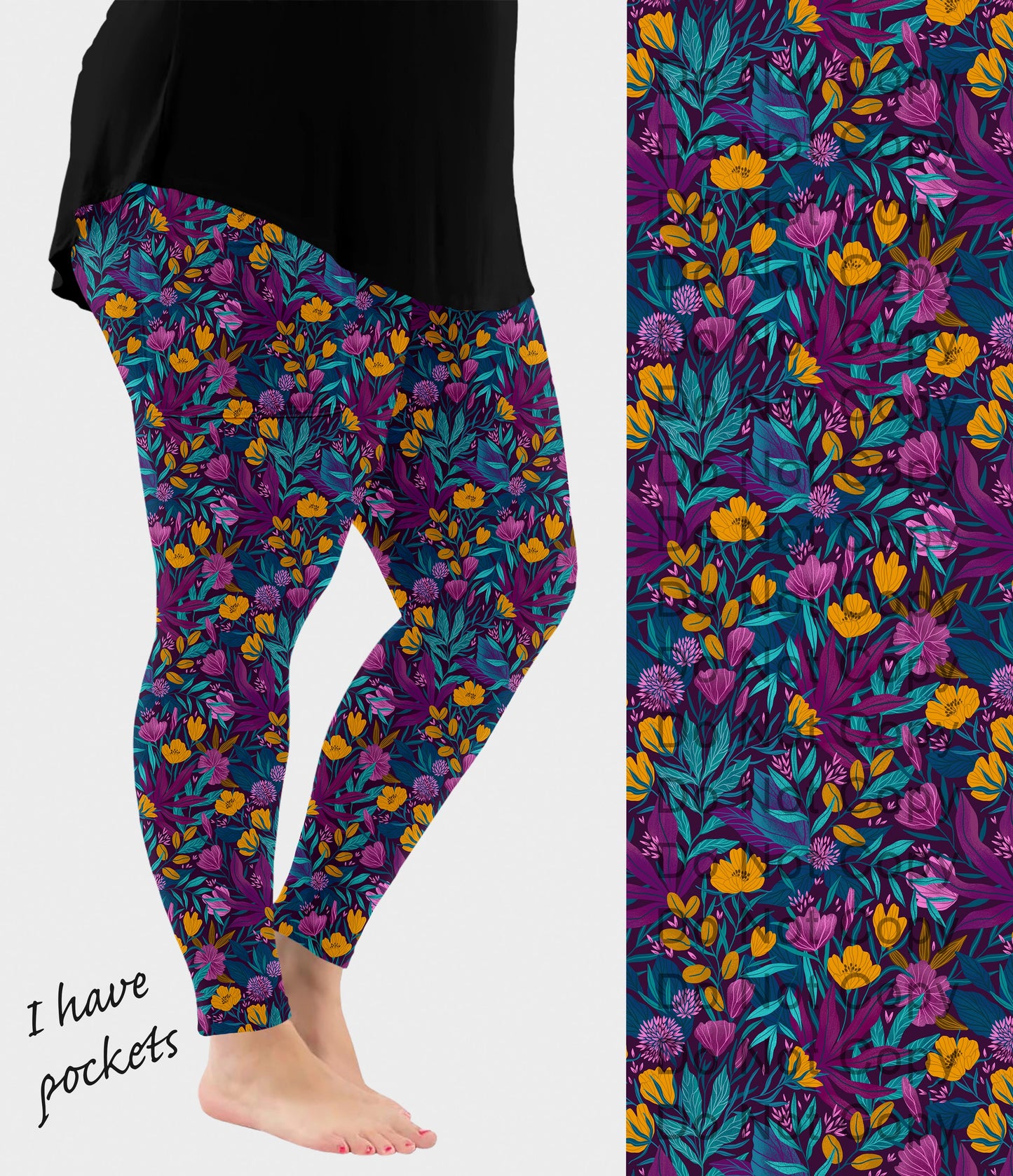 RTS - Golden Plum Meadow Leggings with Pockets