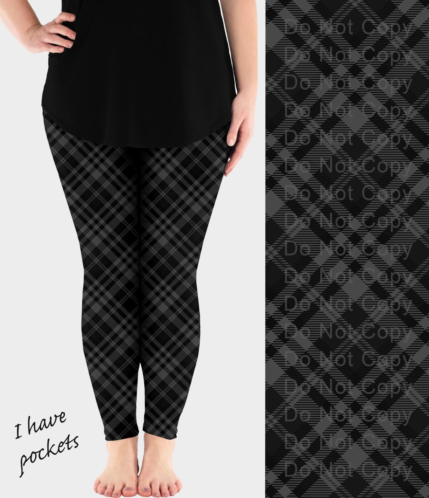 RTS - Gray Plaid Leggings w/ Pockets