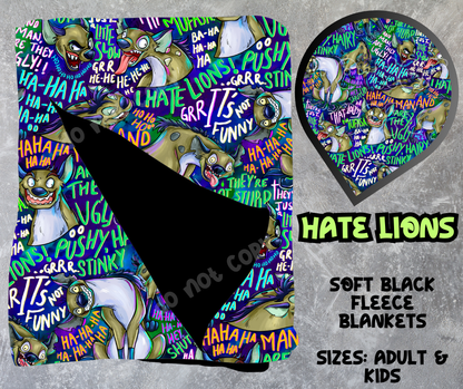 HATE LIONS - SOFT BLACK FLEECE THROWS 8 - PREORDER CLOSING 2/21