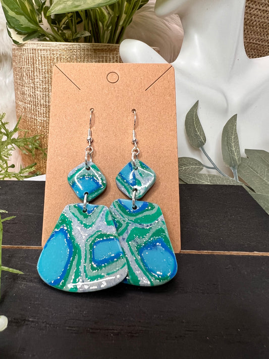 Peacock Dangle (block) Hook Earrings