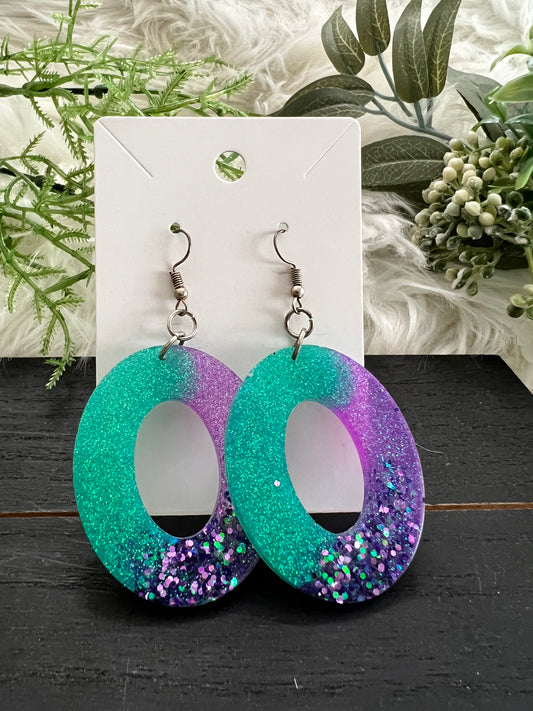 Aqua/Purple Oval Resin Earrings