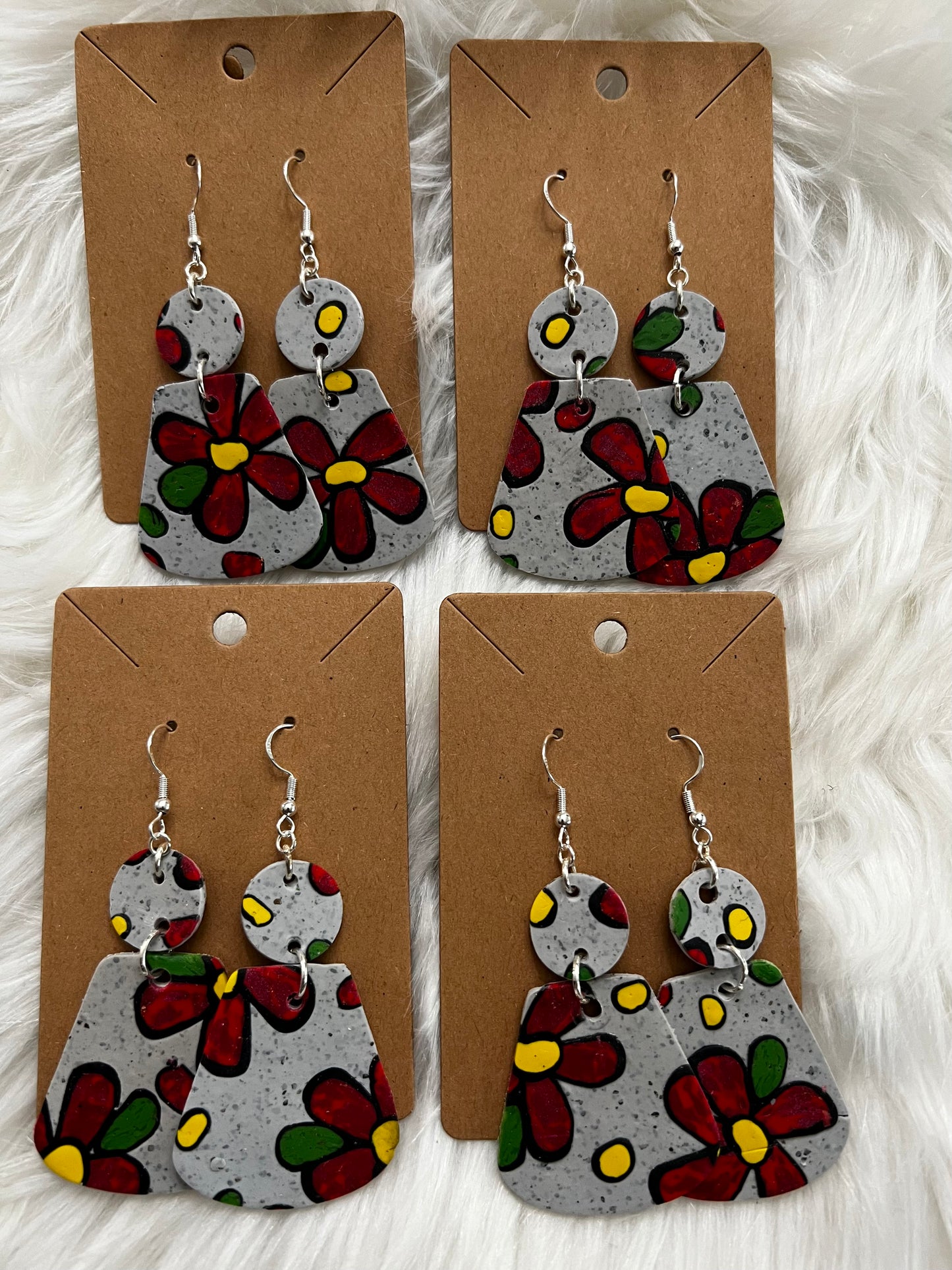 Cartoon Flowers (Flat) Hook Earrings