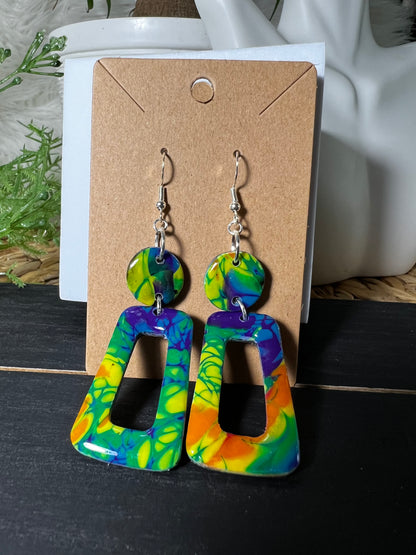 Mokume-gane Dangle Hook Earrings